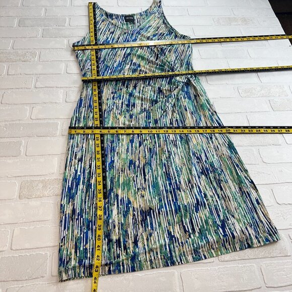 Nic+Zoe Dress XL Blue Geometric Gathered Waist Twist Stretch Knit Sleeveless - Picture 2 of 13